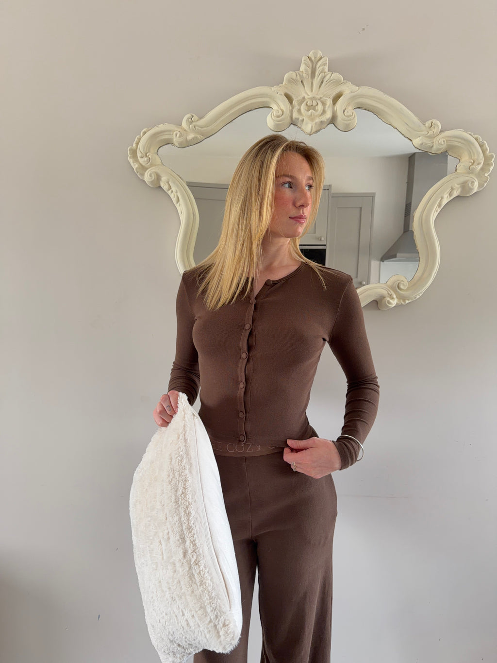 Coco Brown Ribbed Cotton Pyjama Set