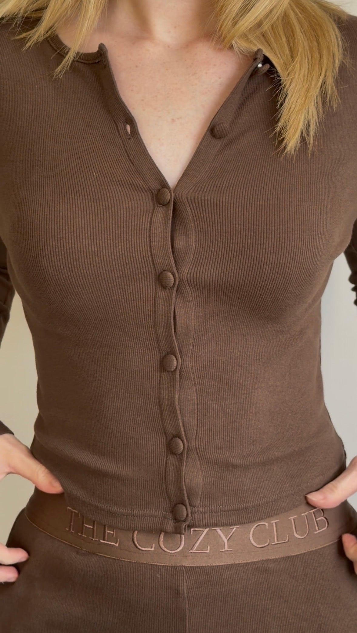 Coco Brown Ribbed Cotton Pyjama Set