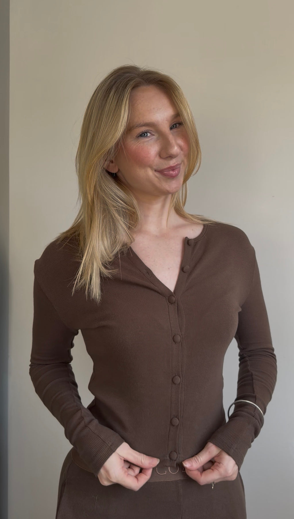 Coco Brown Ribbed Cotton Pyjama Set