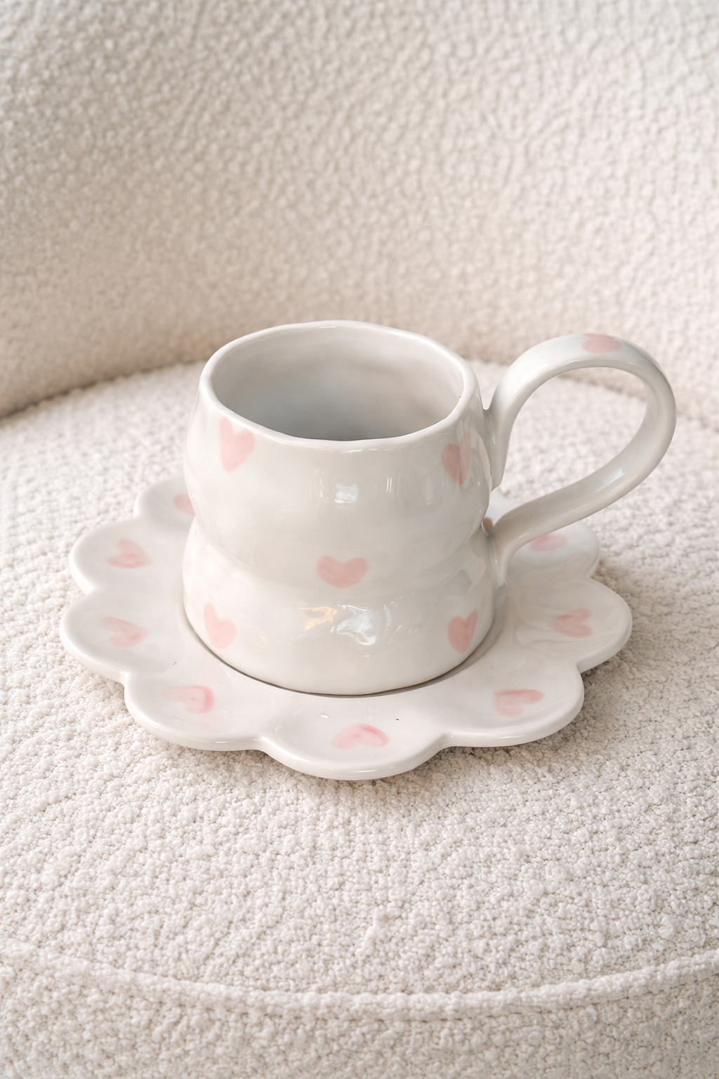 Pink heart cup with saucer