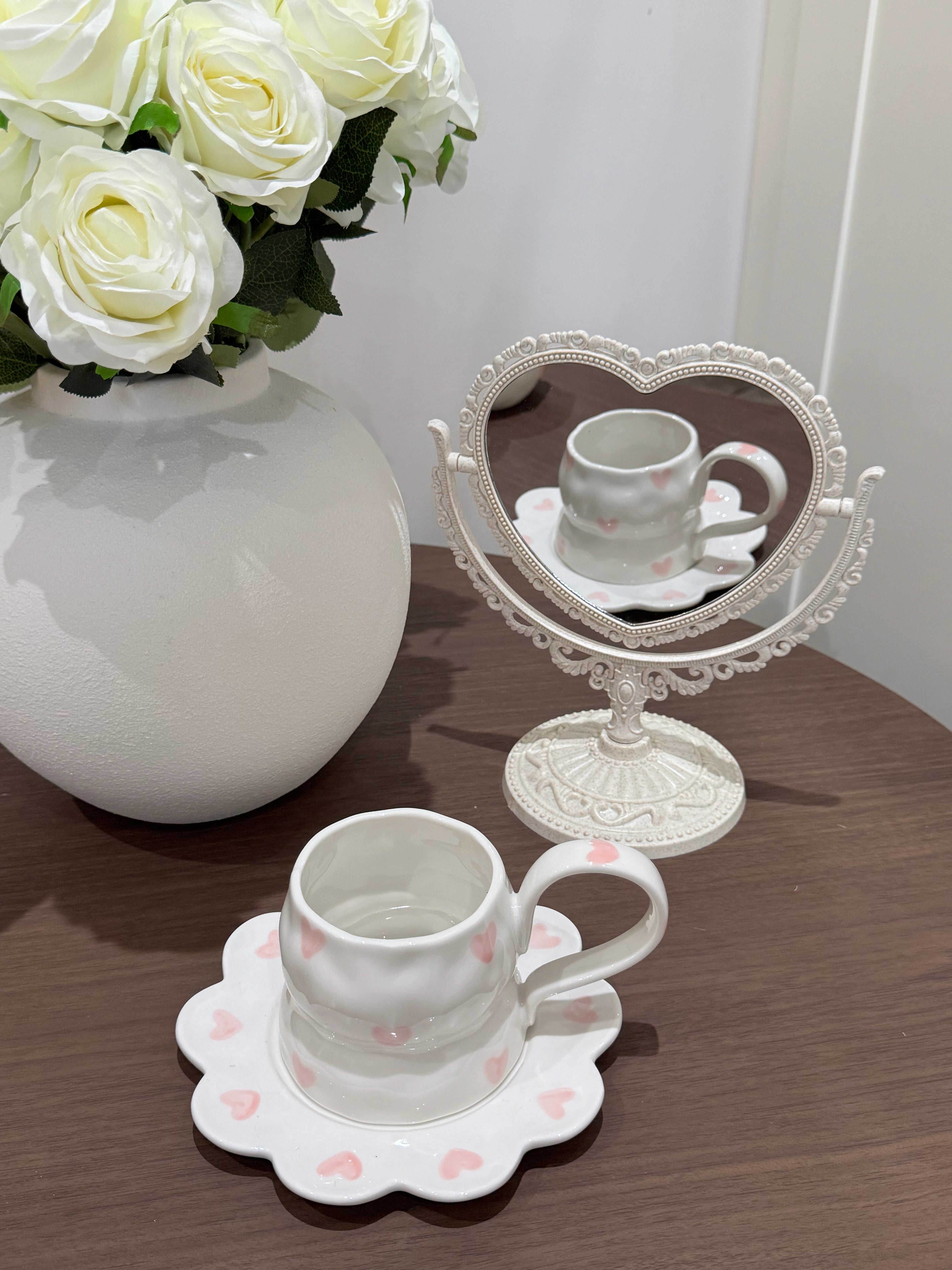 Pink heart cup with saucer